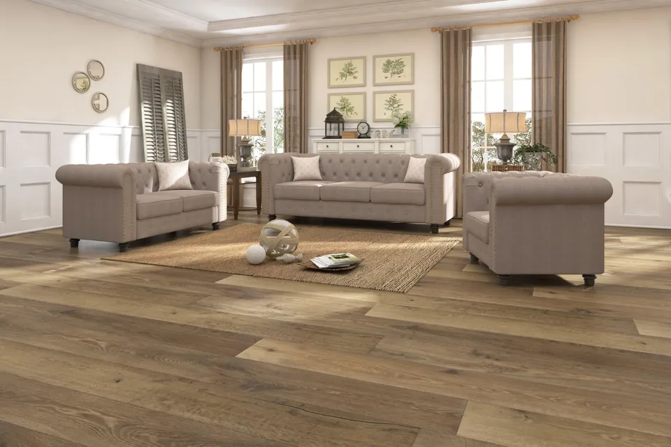 Distressed Invisible Finish Natural Wood Herringbone, 15mm x 220mm product image 1 | Wood Floors Online