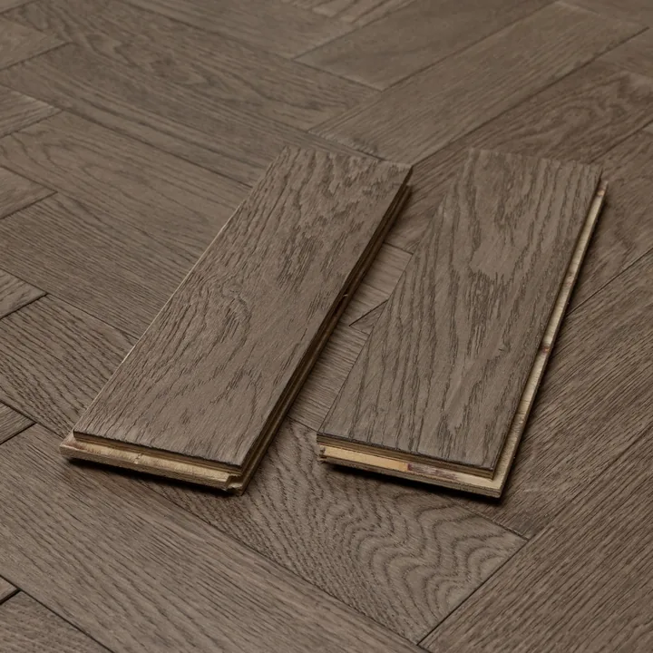 Brushed Matt Lacquer Gunmetal Grey Engineered Herringbone, 18mm x 80mm product image 1 | Wood Floors Online