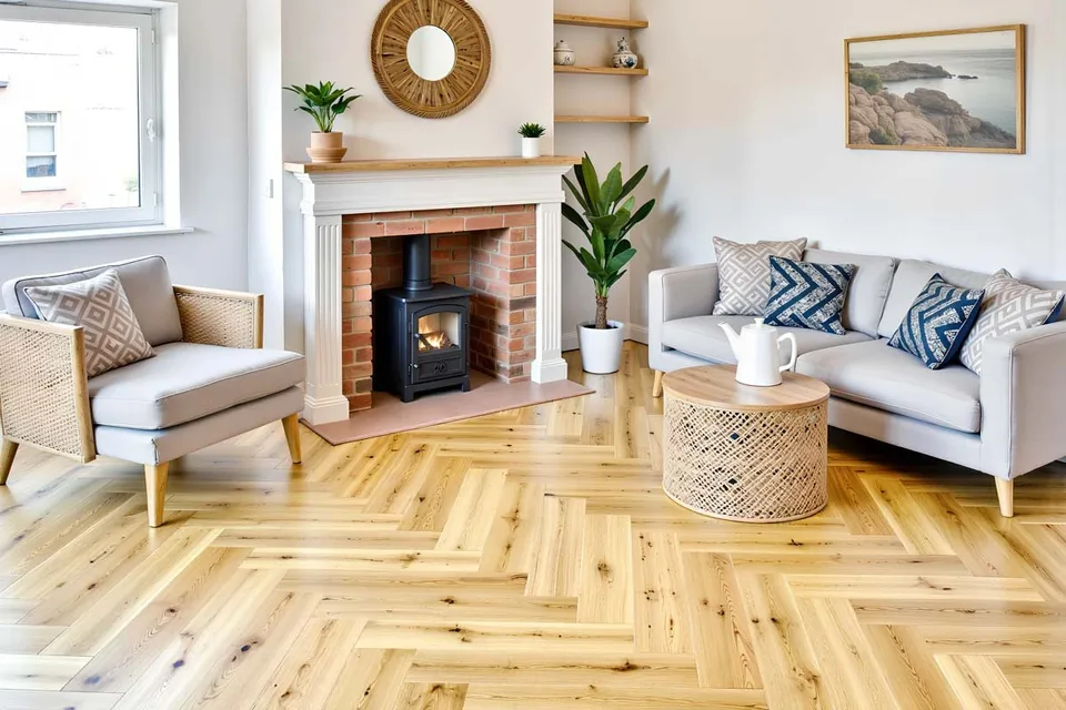 Engineered 14 or 15 mm flooring Home Choice Engineered European Rustic Oak Herringbone Flooring 14mm x 150mm Natural Matt Lacquered product image 1 | Wood Floors Online