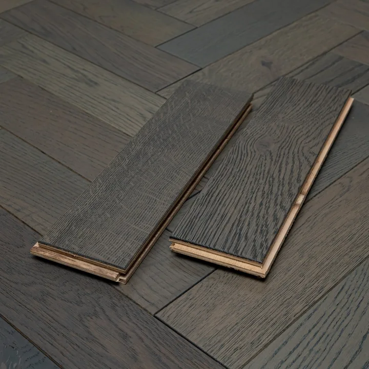 Brushed Matt Lacquer Graphite Grey Engineered Herringbone, 18mm x 80mm product image 1 | Wood Floors Online
