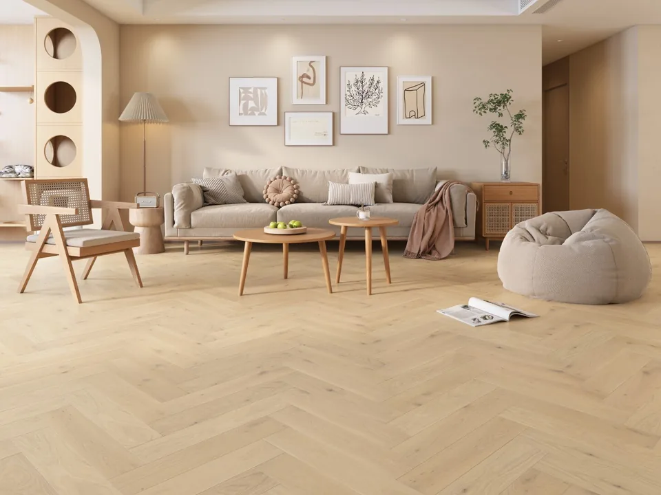 Oiled White Oiled Engineered Herringbone, 14mm x 125mm product image 1 | Wood Floors Online