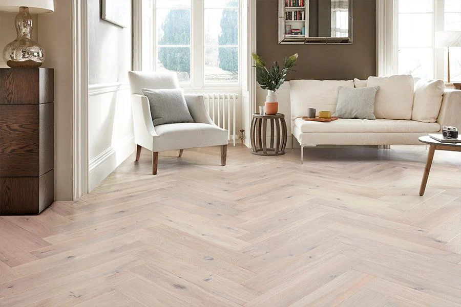Engineered 14 or 15 mm flooring Home Choice Herringbone Engineered European Rustic Oak Flooring 14mm x 130mm Cappuccino Lacquered product image 1 | Wood Floors Online