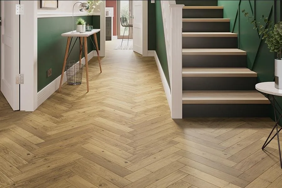 Engineered 21 or 20 mm flooring Galleria Professional Engineered Rustic Oak Herringbone Flooring 20mm x 90mm Natural Lacquered product image 1 | Wood Floors Online