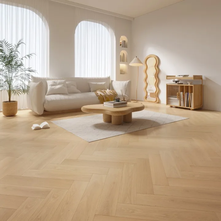 Invisible Lacquer Natural Oak Engineered Herringbone, 14mm x 125mm product image 1 | Wood Floors Online