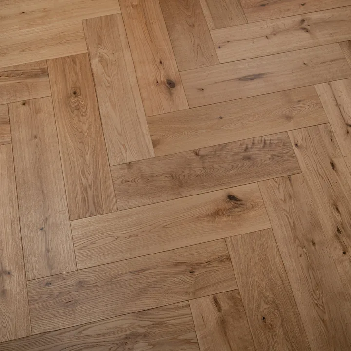 Brushed Lacquer Natural Oak Engineered Herringbone, 14mm x 150mm product image 2 | Wood Floors Online