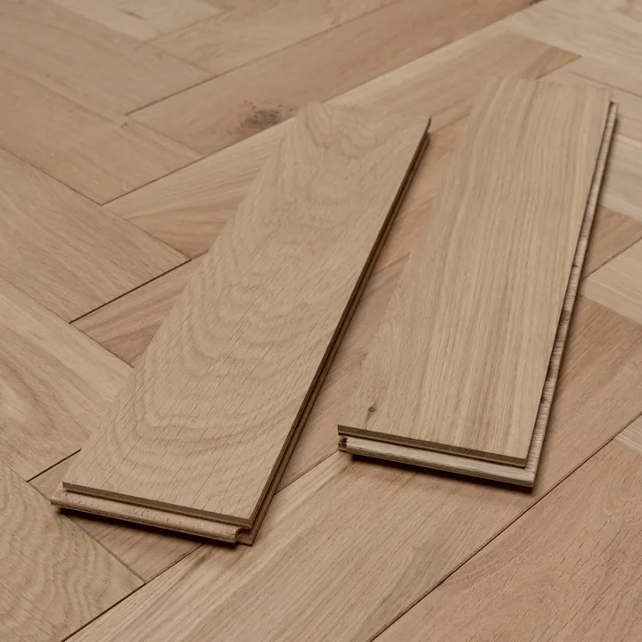 Unfinished (Square Edges) Natural Oak Engineered Herringbone, 18mm x 90mm product image 1 | Wood Floors Online