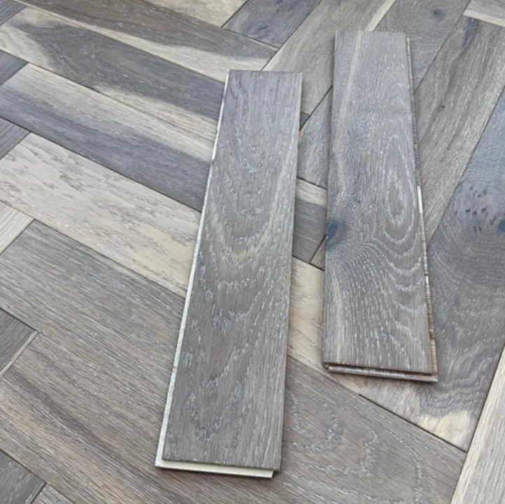 Brushed Lac Smoked Grey Solid Herringbone, 10mm x 90mm product image 1 | Wood Floors Online