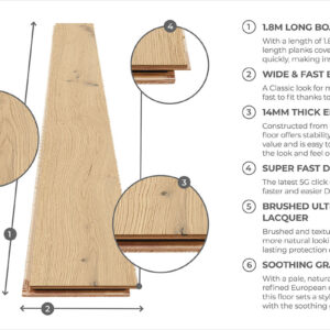 Home Choice Engineered Rustic Oak 14 x 180 Wesley Brushed Ultra Matt Lacquered - Image 2