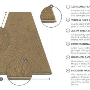 Galleria Professional Engineered European Rustic Oak Flooring 20mm x 190mm Stoney Grey Oiled - Image 3
