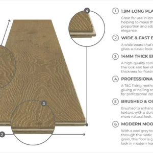 Galleria Professional Engineered European Rustic Oak Flooring 14mm x 190mm Stoney Grey Oiled - Image 3