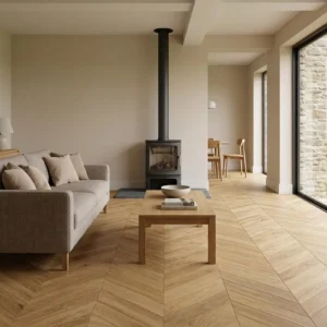 Galleria Professional Engineered Select Oak Chevron 14mm x 110mm Natural Brushed UV Oiled - Image 1