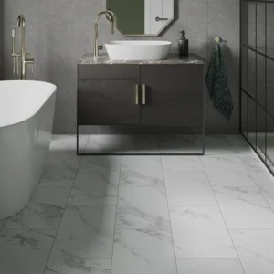Audacity 12mm Laminate Tile White Marble Built-in Underlay - Image 1