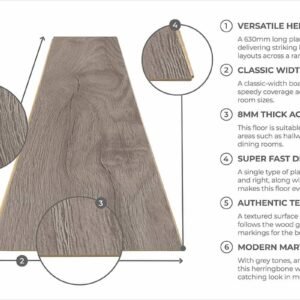 Series Woods 8mm Herringbone Laminate Flooring Sterling Grey Oak - Image 4