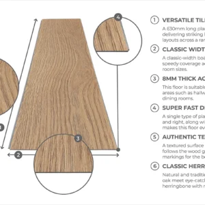 Series Woods 8mm Herringbone Laminate Flooring Golden Oak - Image 4