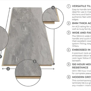 Aqualock 8mm Laminate Tile Silver Steel - Image 4