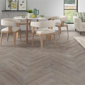 Series Woods 8mm Herringbone Laminate Flooring Sterling Grey Oak - Image 1