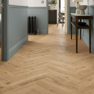 Series Woods 8mm Herringbone Laminate Flooring Sand Oak - Image 1