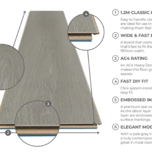 Series Woods 8mm Acoustic Laminate Dove Grey Oak Built-in Underlay - Image 4
